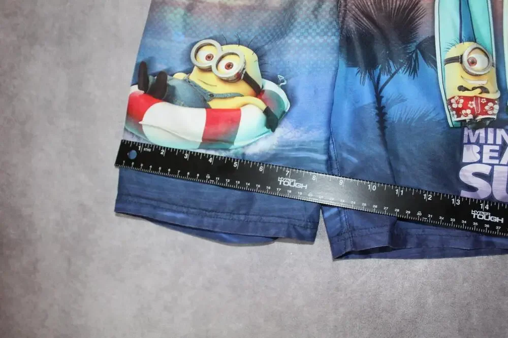Disney Board Shorts Boys 7-8 Blue Minions Swim Trunks Elastic Waist Polyester